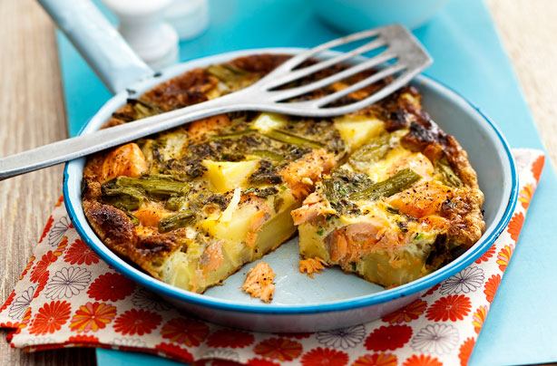 Slimming World's salmon, asparagus and potato frittata Slimming World's salmon, asparagus and potato frittata