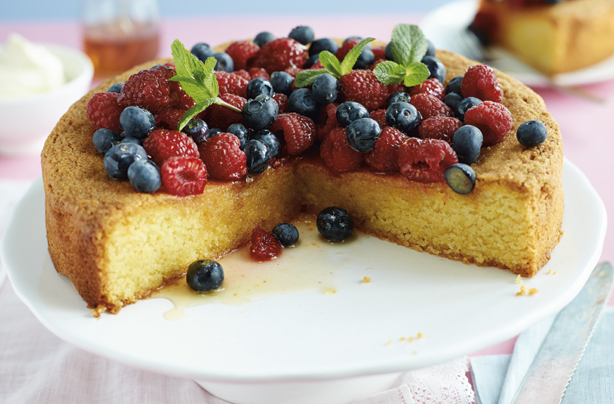 Lemon polenta cake with honey drizzle