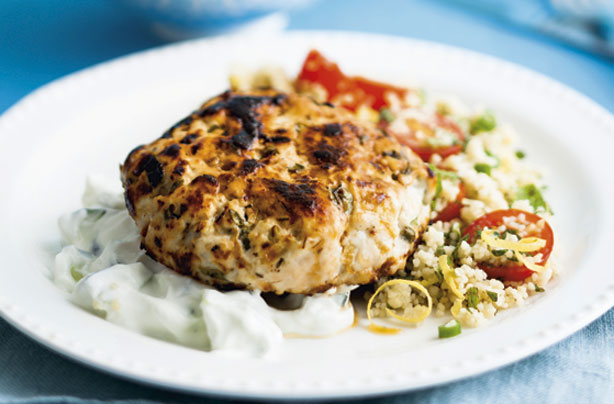 Turkey burgers with couscous and tzatziki
