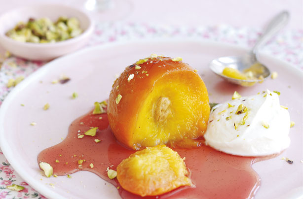 Peaches in rose wine