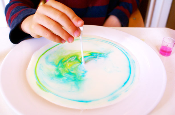 Colour changing milk experiment