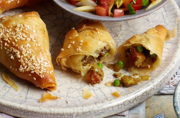 Pea and paneer samosas