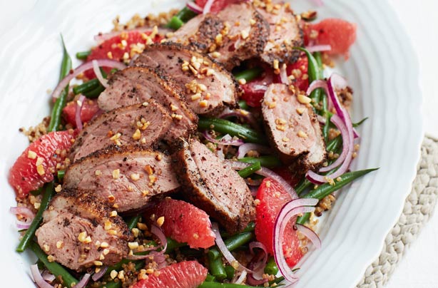 Roast duck with grapefruit and green bean salad