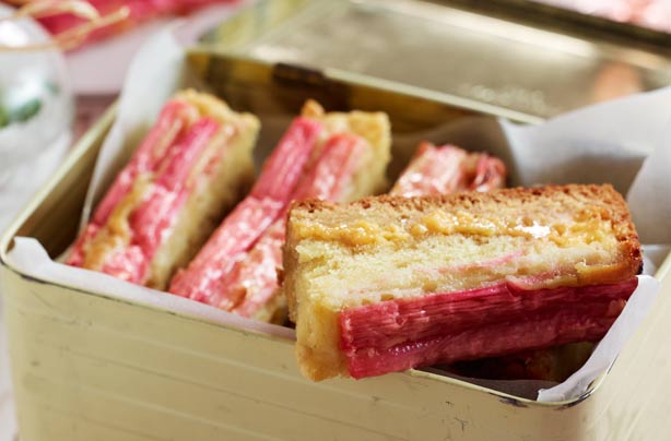 Rhubarb and custard cake bars