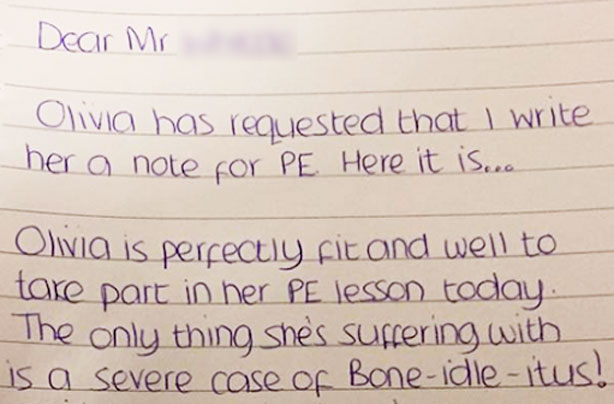 PE sick note letter
