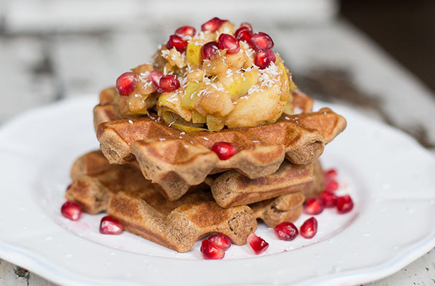Vegan Buckwheat waffles with Cinnamon Spiced Apple