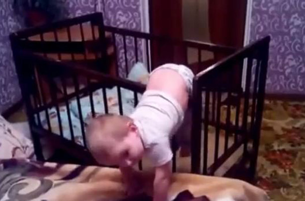 Baby escapes from cot