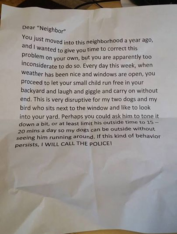 Arizona Neighbours Send Shocking Letter Demanding Their Child tones It 