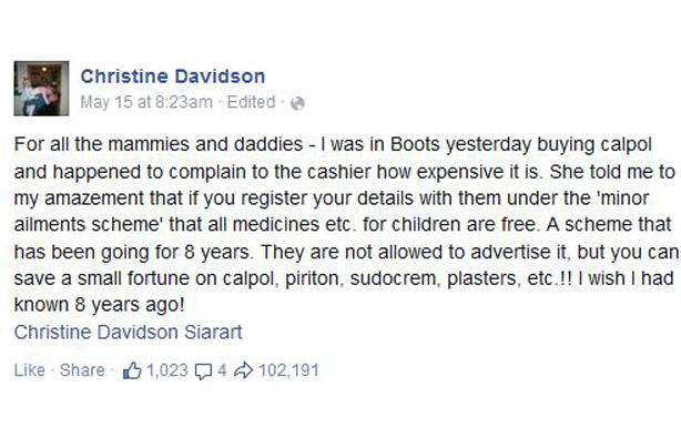Calpol free on the NHS
