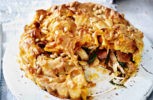 Chicken and chorizo filo pie