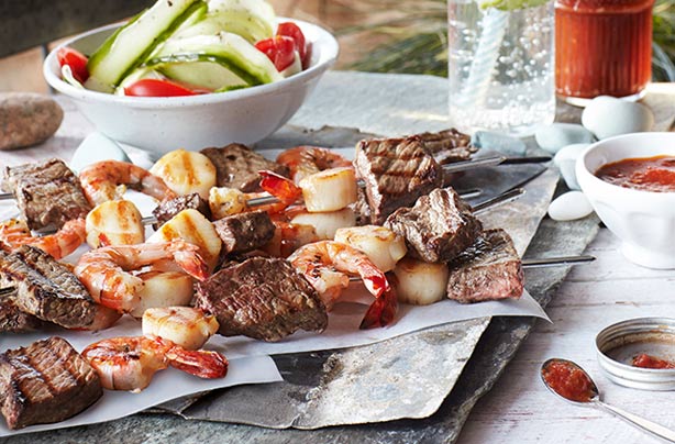 Slimming World's surf and turf skewers with fresh ketchup