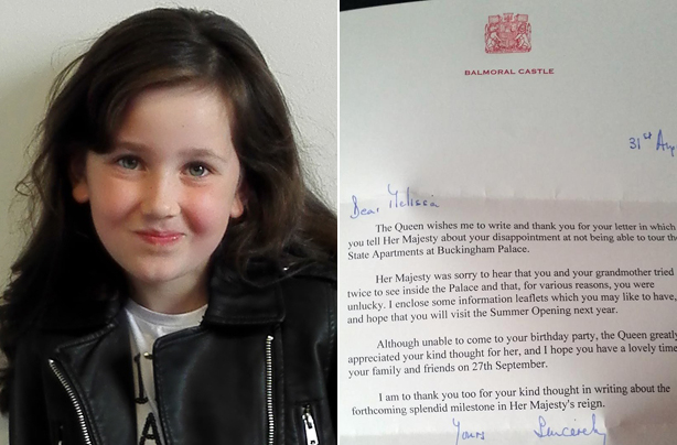 Melissa Poll invites the Queen to her birthday party and receives a response