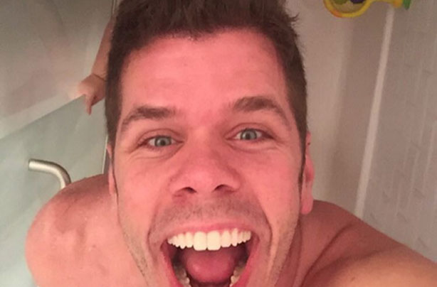 Perez Hilton and his son Mario in the shower