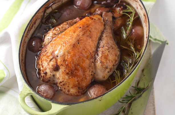 Guinea fowl with rosemary, red wine and mushrooms Guinea fowl with rosemary, red wine and mushrooms