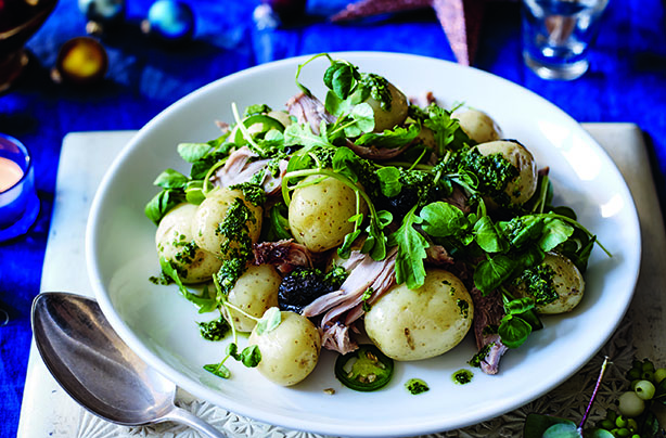 Jalapeno salsa verde and pork potato salad