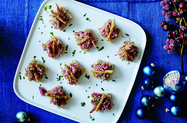 Crackling, ham hock and apple toasts Crackling, ham hock and apple toasts