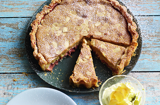 Rhubarb frangiapane tart with ginger cream