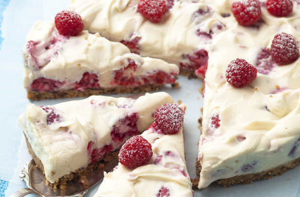 Dark and white chocolate raspberry cheesecake