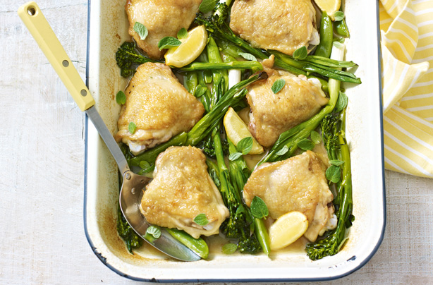 Spring chicken tray bake with green vegetables recipe - goodtoknow