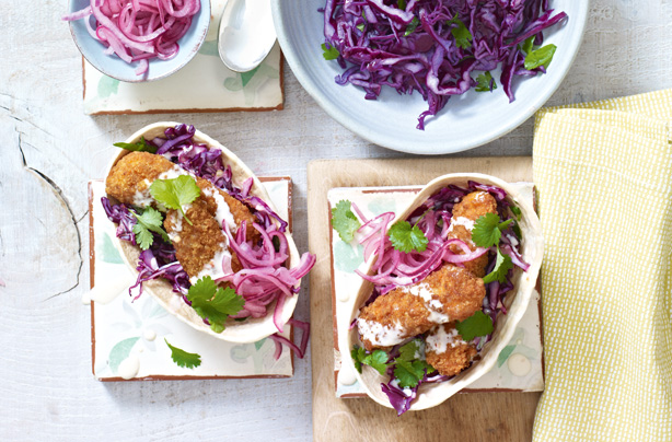 Crispy fish tacos with coleslaw Crispy fish tacos with coleslaw