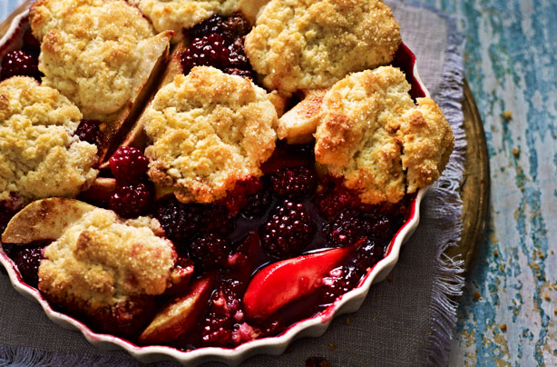 Blackberry and pear cobbler