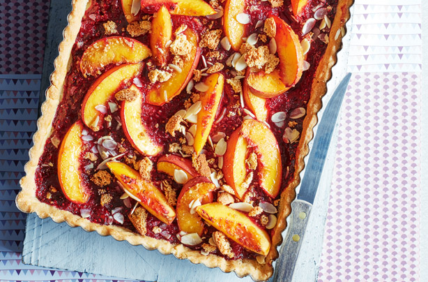 Peach and raspberry shortbread squares
