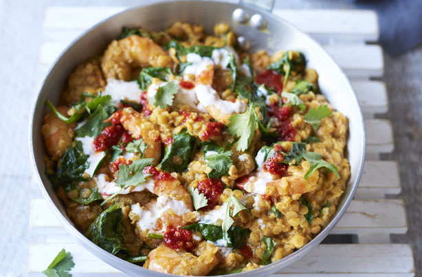 Easy prawn and lentil curry