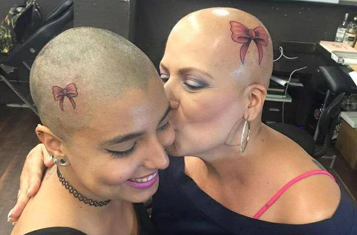mum daughter matching bow cancer tattoo