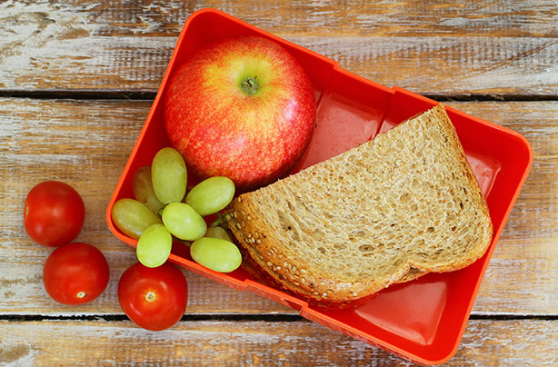 Lunchbox, sandwich, fruit