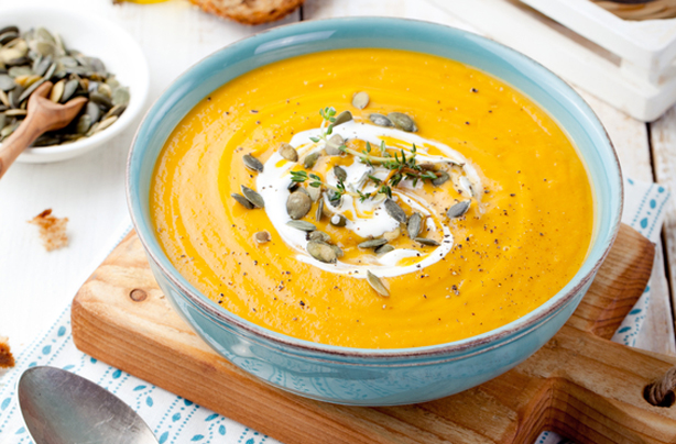 Green pesto and butternut squash soup