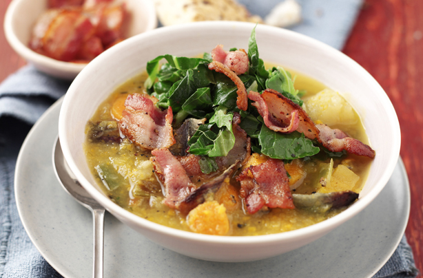 Winter vegetable soup with crispy bacon recipe - goodtoknow