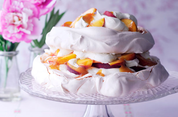 peach and passion fruit pavlova