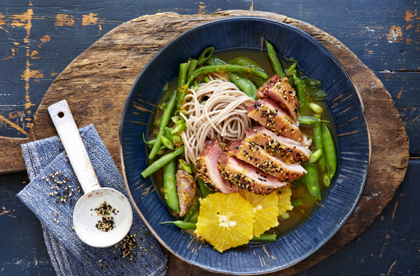 Flexitarian citrus ginger duck ramen